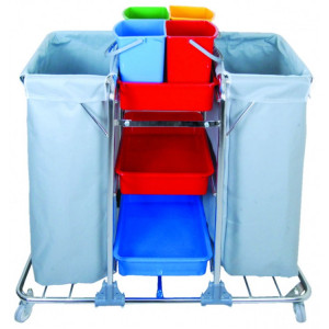 KHA 3102 Nossa Гостичная тележка многофункциональная 2 мешка для белья или мусора, лотки 3 шт. цветные ведра 4х5л. поворотные колеса 80мм.