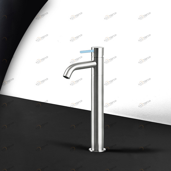 Смеситель для раковины сталь матовая с голубой ручкой Toki Radomonte TKS3SCIL17