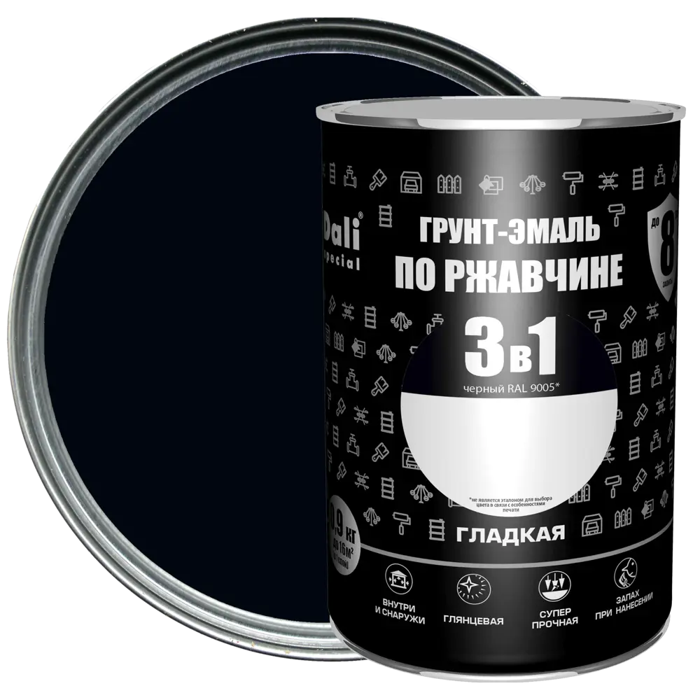 Грунт-эмаль Dali 3 в 1 - защита металла от коррозии, черный 0.9 кг 83372451 STLM-0040603
