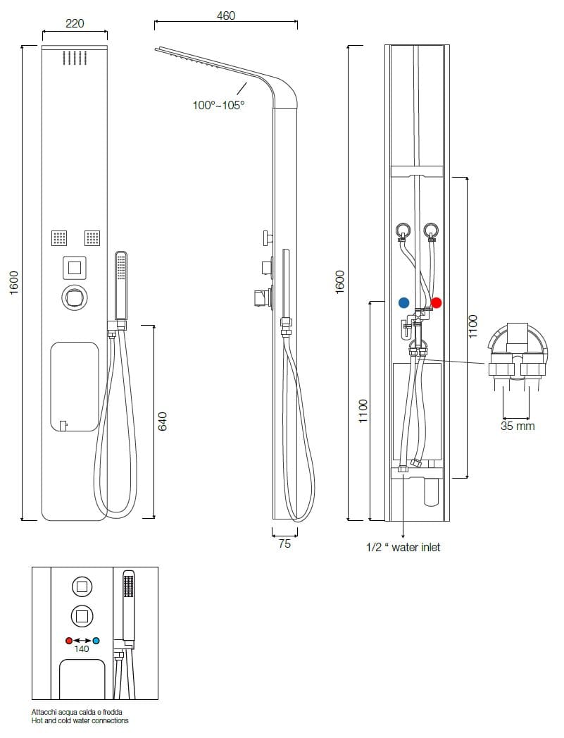 Настенная душевая колонна с ручным душем TAMANACO LOIRA ARCH-00046108 - Вид №4