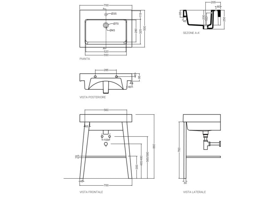 Консоль для умывальника из ясеня со встроенной раковиной COLAVENE Alaqua ARCH-00095076 - Вид №2