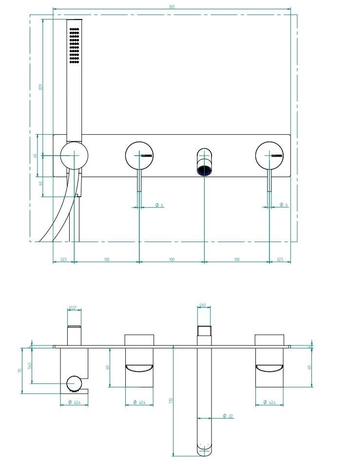Настенный смеситель для ванны с ручным душем Zazzeri Z316 MONO ARCH-00066152 - Вид №2