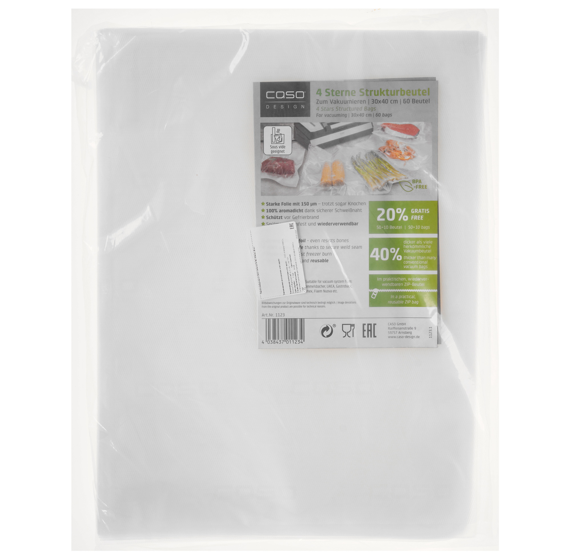 9297263 Пакеты для вакуумного упаковщика CASO 4 sterne 30*40 STDN-0141121