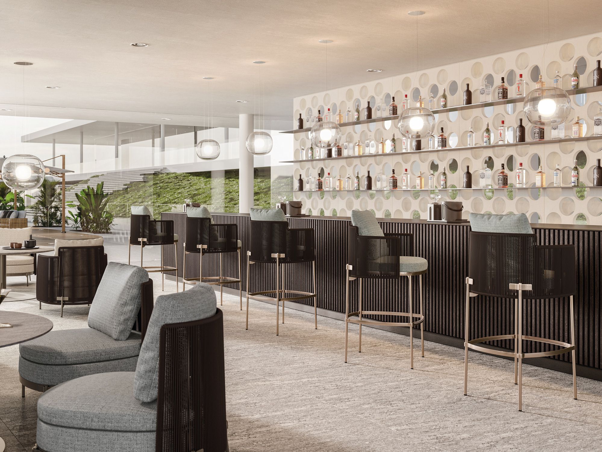 Высокий стул с подставкой для ног на открытом воздухе Minotti Tape Cord Outdoor ARCH-00069019 - Вид №1