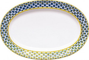 85940 Императорский фарфоровый завод Селёдочница ИФЗ "Кобальтовая сетка" 25см, ф.Молодёжная Фарфор твердый