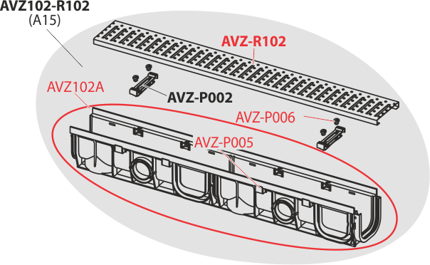 Дренажный канал 100 мм с пластиковой рамой и оцинкованной решеткой „C“ профиль A15 ALCAPLAST AVZ102R102 - Вид №2