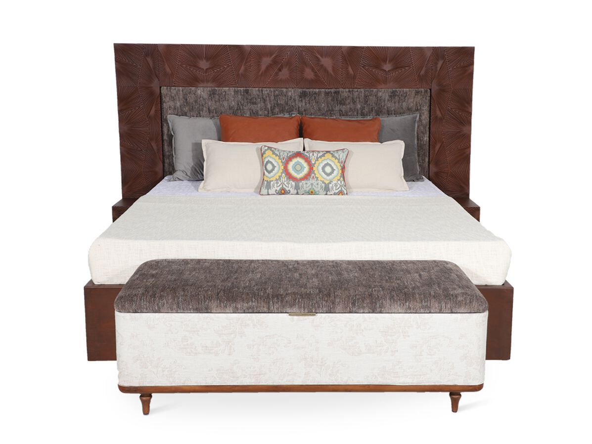 Двуспальная кровать из ткани с мягким изголовьем Alankaram STARI ARCH-00037339