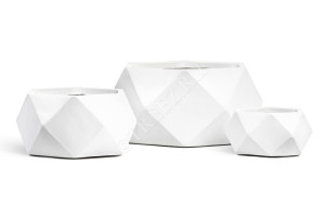 41.1019-0028-WH-58 Кашпо  ERGO - серия Rombo - Низкая чаша-многогранник - Белый камень Цветочная коллекция