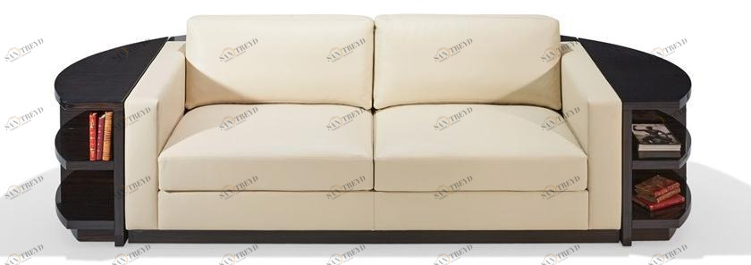 HUGUES CHEVALIER Изогнутый кожаный диван с полкой для журналов Haussmann sun-id-1397634