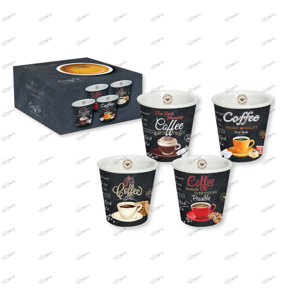 Чашки фарфоровые для эспрессо 4 шт черные Easy Life EASY LIFE ВРЕМЯ КОФЕ 00-3946920 Черный 