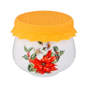 359-453 Посуда фарфоровая Баночка Для Меда/Варенья с силиконовой крышкой 180 мл "Пуансетия" Lefard