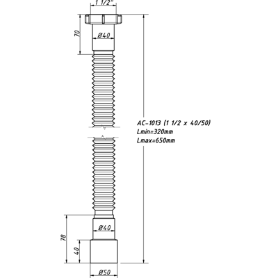 Гибкая труба 1 1/2х40/50 L-650 мм АС-1013 (О)  АС-1013 ОРИО 151615 - Вид №1