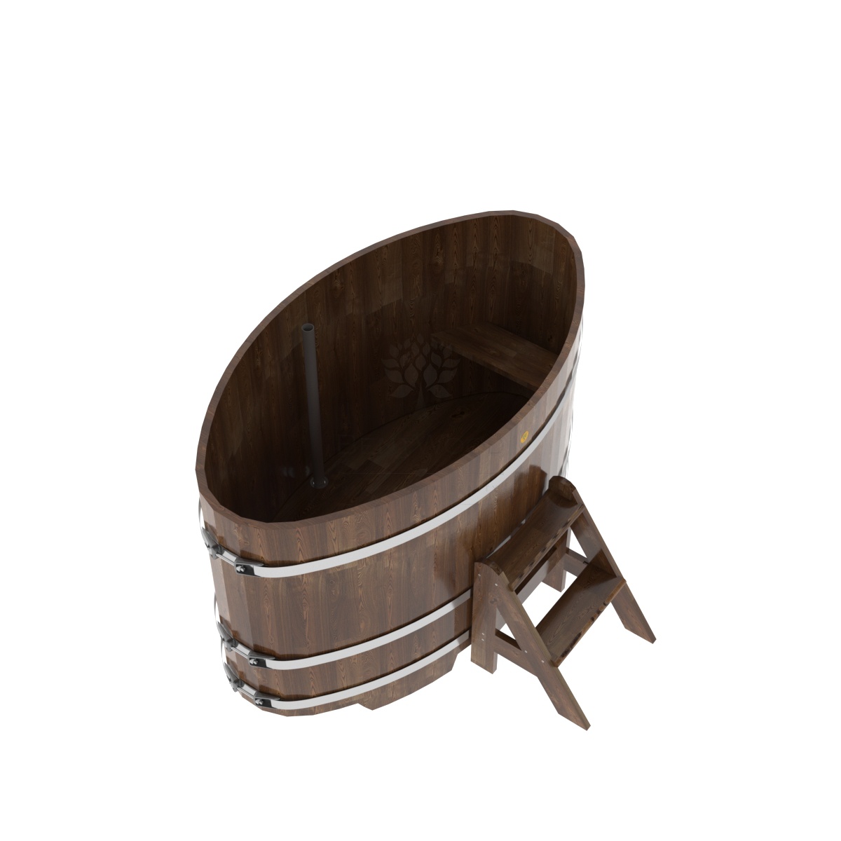 1511 Купель овальная из сращенных ламелей лиственницы 0,92х1,66х1,0 морёная Alyarus  - Вид №1