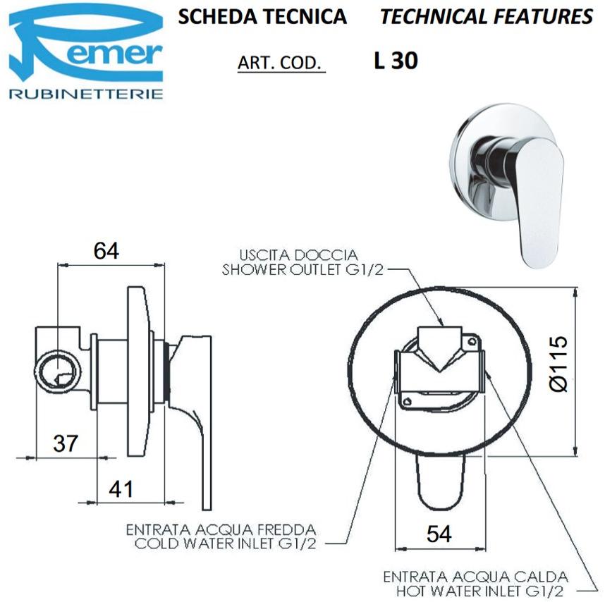 Remer Rubinetterie Смеситель для душа Class line L 30 - Вид №1
