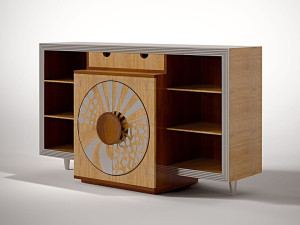 Деревянный шкаф с распашными дверцами и ящиком