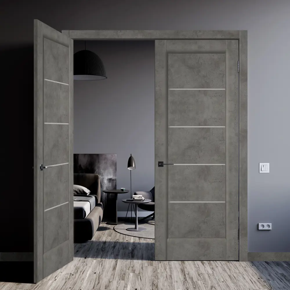 Комплект двери Сохо со стеклом 90x200 см ПВХ цвет лофт тёмный с добором 100 мм VELLDORIS STLM-2124844 - Вид №3