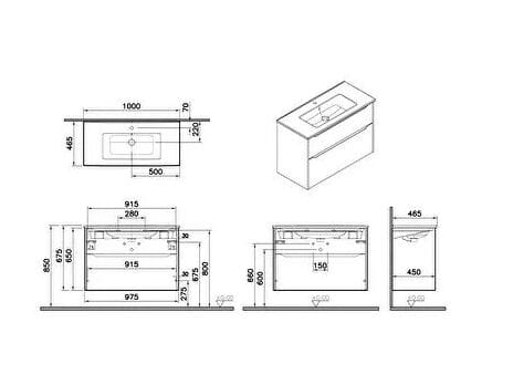 Подвесной шкаф для умывальника с ящиками со встроенной раковиной VitrA Bathrooms Integra Square ARCH-00108792 - Вид №11