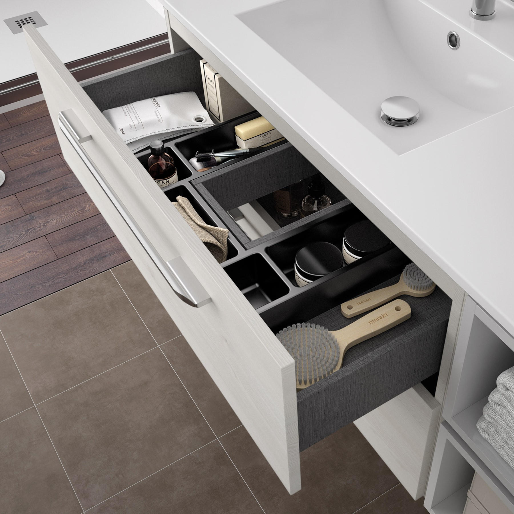 26595 SALGAR Мебель для умывальника FUSSION CHROME 900 SBIANCATO с 3 ящиками 897 x 868 x 450 мм Sbiancato - Вид №2