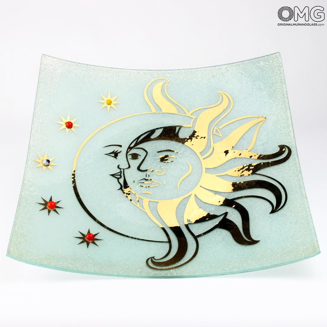 3141 ORIGINALMURANOGLASS Блюдце для мелочей- Солнце и Луна-белое- Original Murano Glass OMG 30 см  - Вид №1