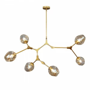 Люстра подвесная с 6 прозрачными плафонами золотистая Frezia Light 120146 FREZIA LIGHT ДИЗАЙНЕРСКИЕ 00-3953658 Золото;прозрачный