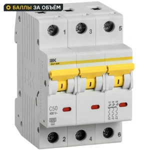 Выключатель автоматический IEK ВА47-60M 3 полюса 50 А "С" 89162829 STLM-2205028