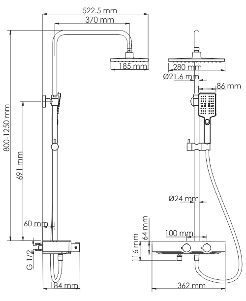 A11301 Thermo Душевой комплект с термостатическим смесителем WasserKRAFT  - Вид №6