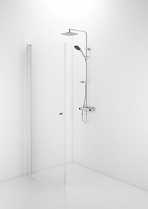 58908180 Гнутая дверь IFO Space SBVK, белые лакированные профили, прозрачное стекло с ручкой, SBVK 900. Высота 1850