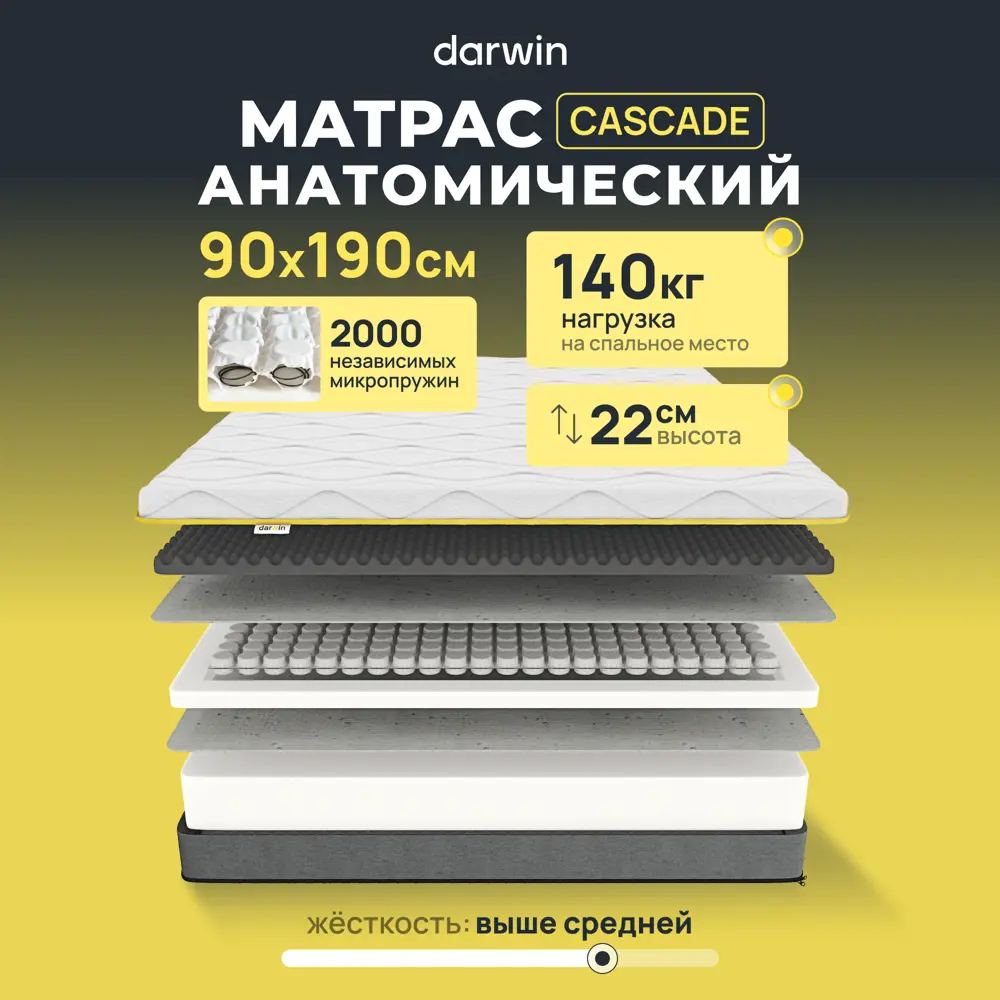91797621 Матрас Darwin 4640216408335 90x190x22 см независимый пружинный блок 1-спальный STLM-1060073