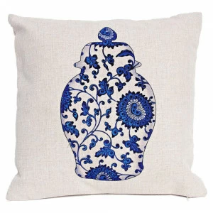 Декоративная подушка 45х45 см бело-синяя "Антик Блю" "Китайская ваза 1" BYOBJECT РИСУНОК 00-3873547 Белый;синий