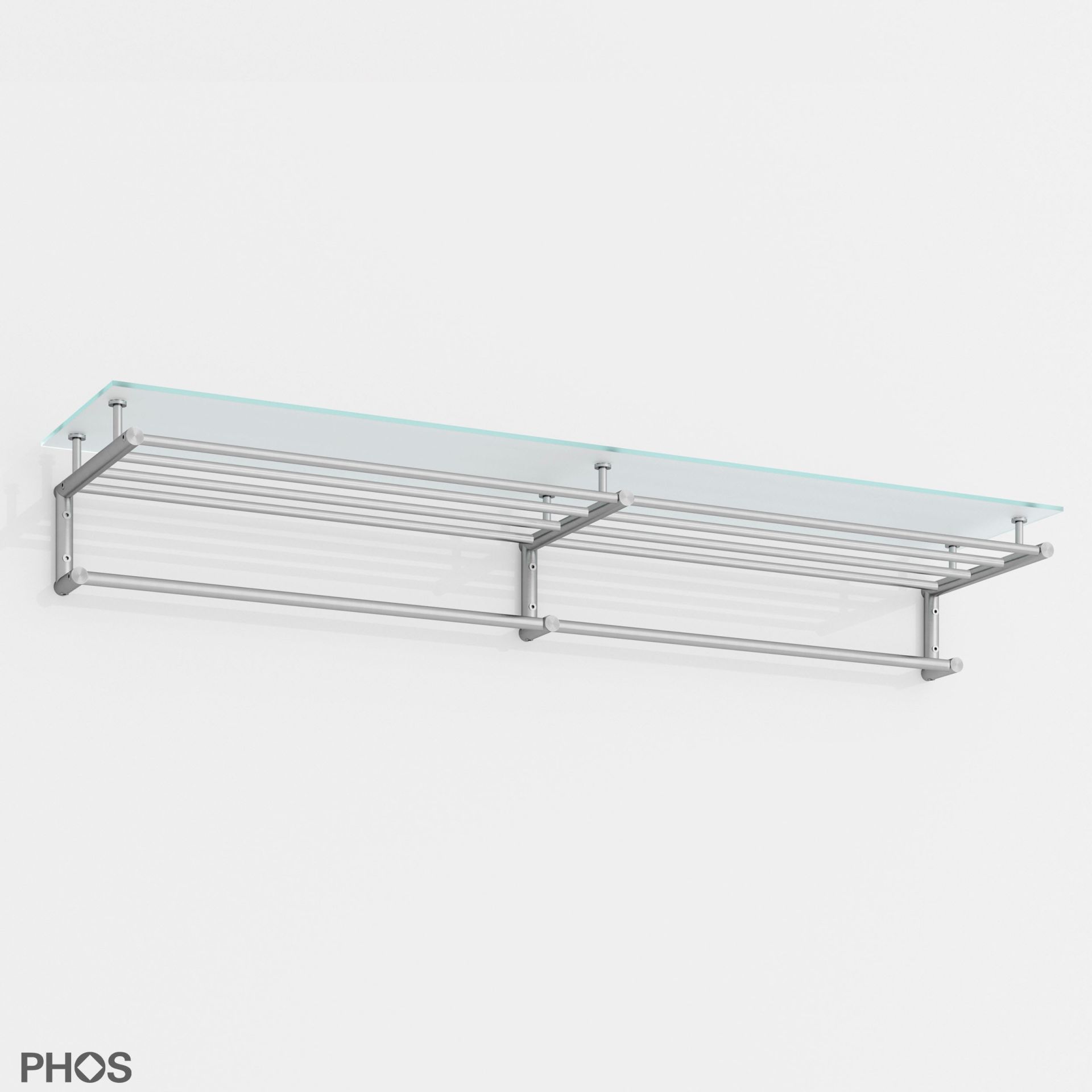 G18-1400G-B Полотенцесушитель g18 с 5 держателями для полотенец и полкой из матового стекла - ширина 145 см PHOS 