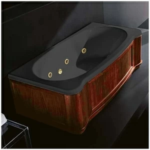 Ванна Gruppo treesse New Classic Young STD-V6747-DX-WO-CZ чёрная с золотой фурнитурой и гидромассажем прямоугольная правая деревянная панель орех