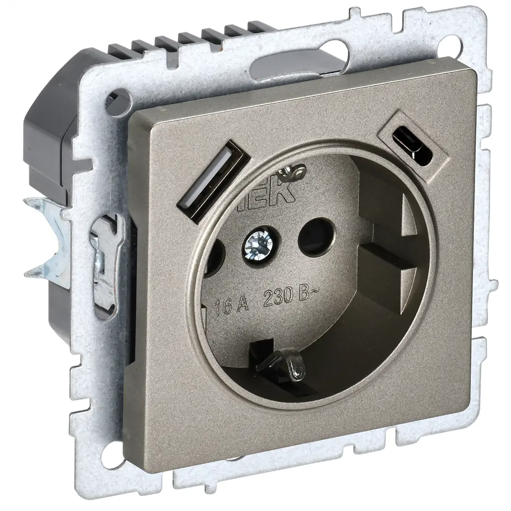 Розетка USB встраиваемая IEK Brite РЮш11-1-БрШ с заземлением цвет шампань STLM-2100024