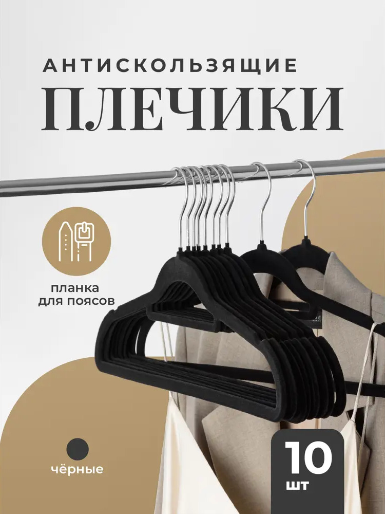 91539741 Комплект плечиков 10 шт Birdhouse 42x22x0.5 см пластик цвет черный STLM-1077089