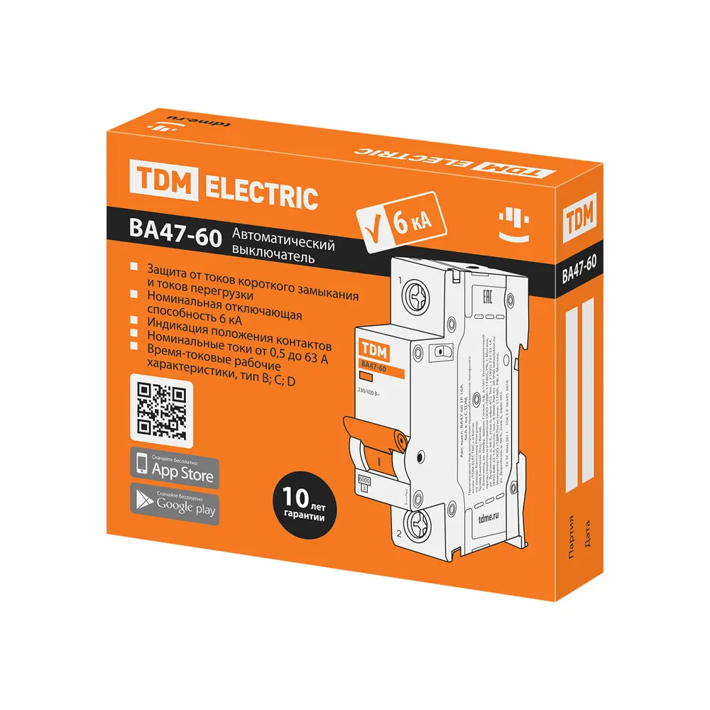 Автоматический выключатель TDM Electric ВА47-60 1Р B10 A 6 кА 89347174 STLM-2092214  - Вид №6
