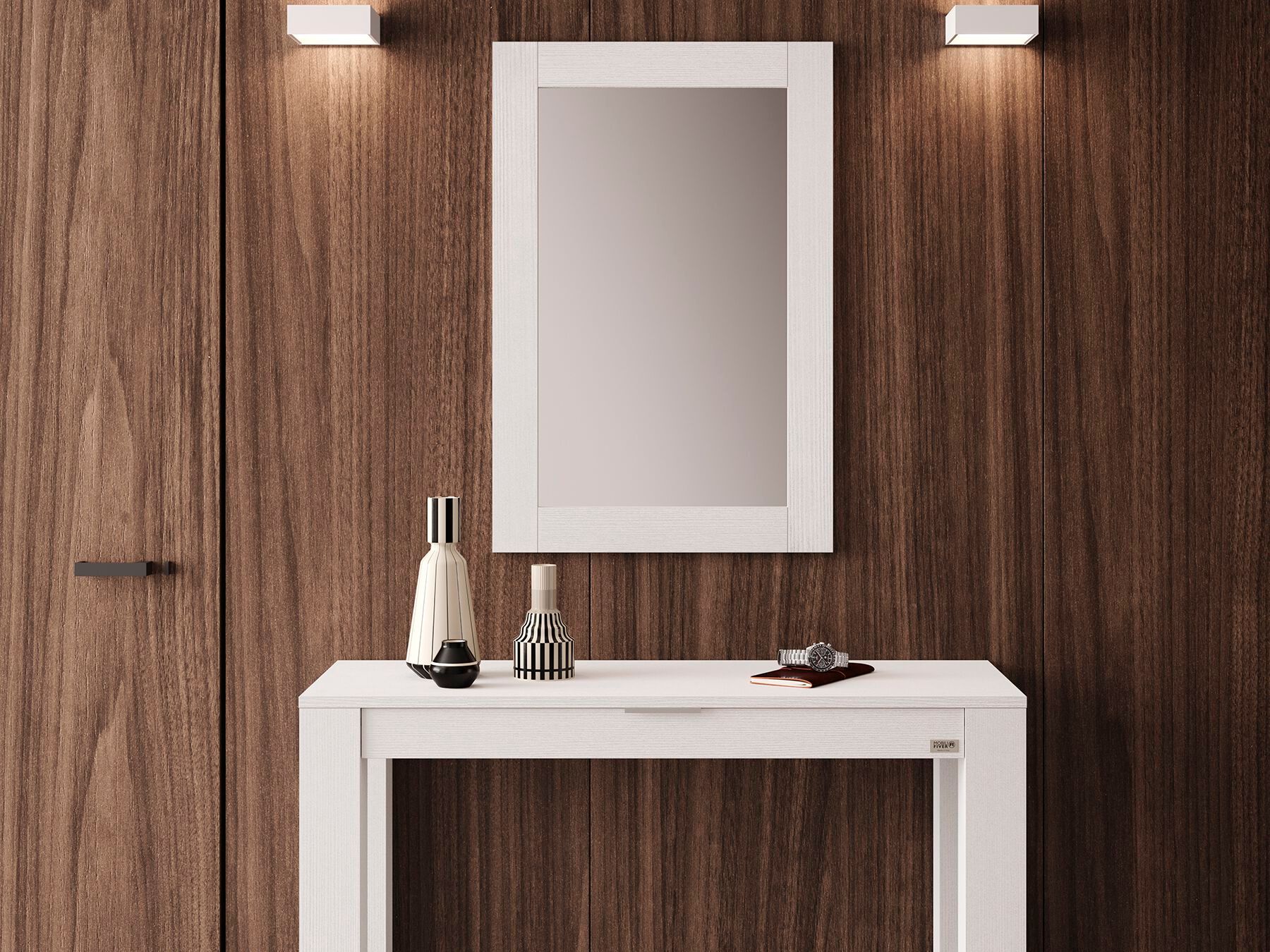 Прямоугольное настенное зеркало с рамкой из белого ясеня Mobili Fiver Rachele ARCH-00072454 - Вид №1