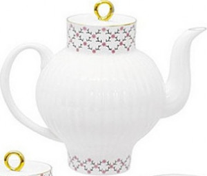 10536921 Императорский фарфоровый завод Сервиз чайный 6/20 "Розовая сетка" "Волна" Фарфор костяной