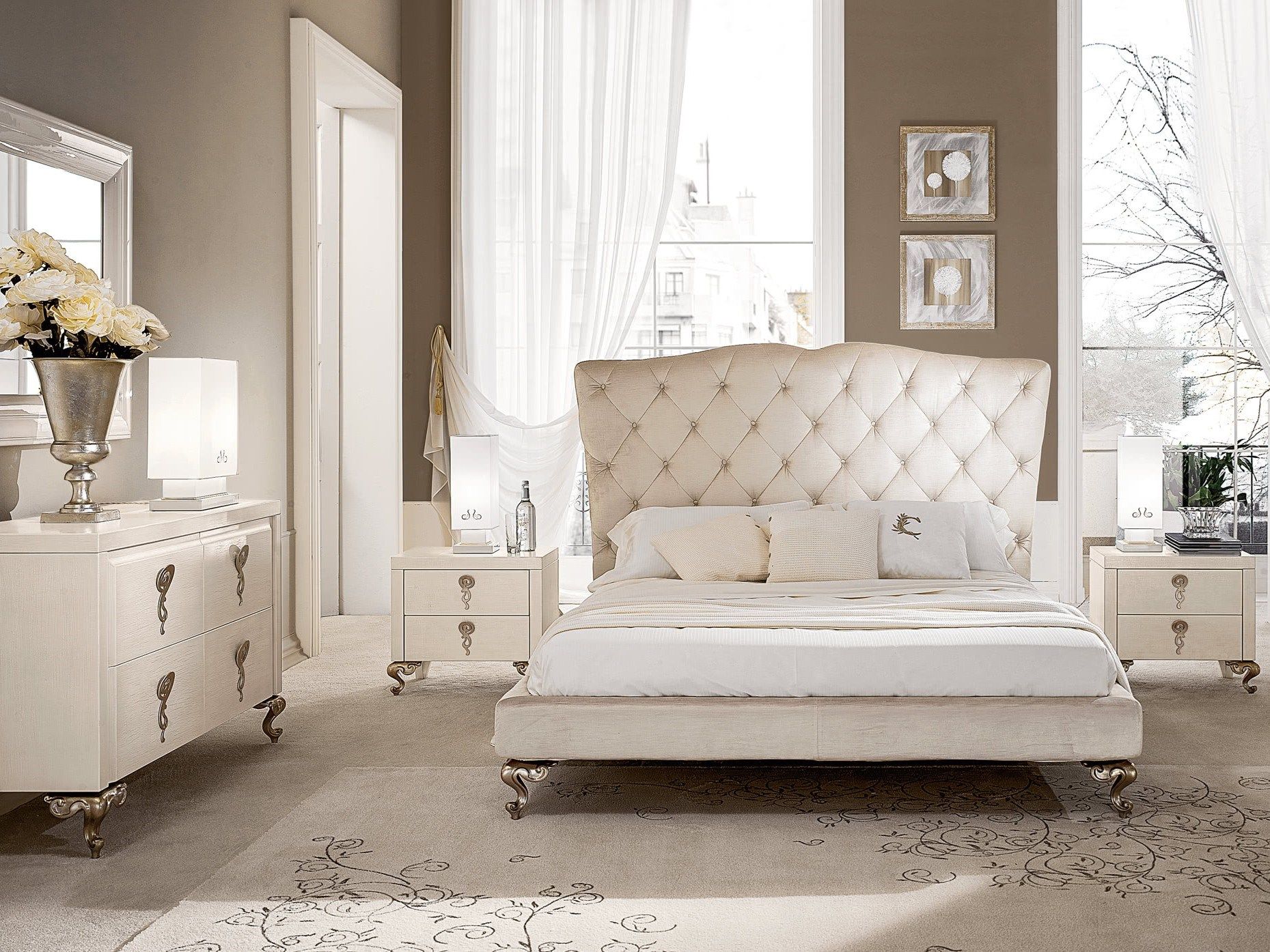 Двуспальная мягкая кровать с высоким изголовьем Cantori ARCH-00070389 - Вид №1