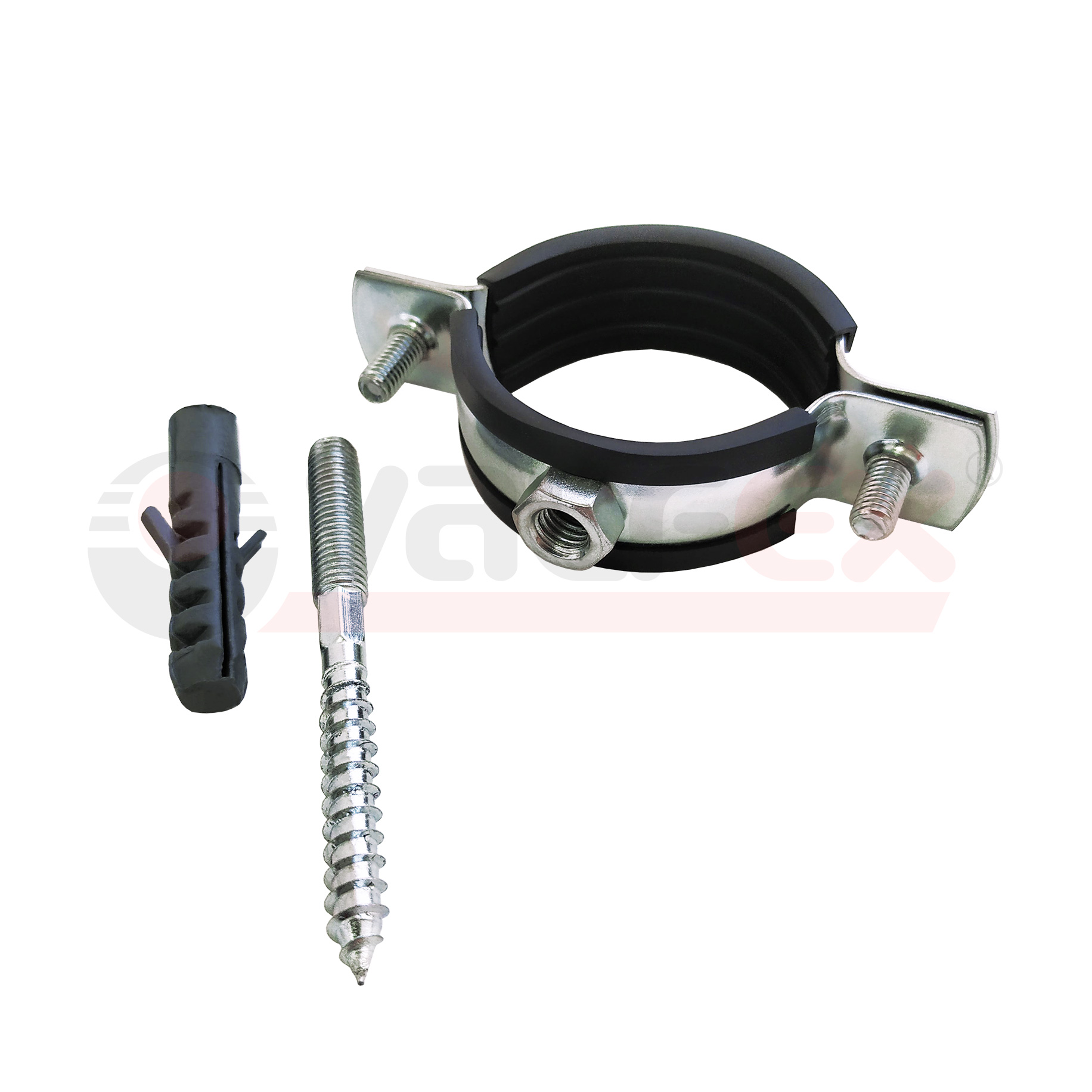 45WR-48-M Valfex Хомут оцинкованный с резиновым уплотнением (в комплекте шпилька М8*80 и дюбель) Россия 