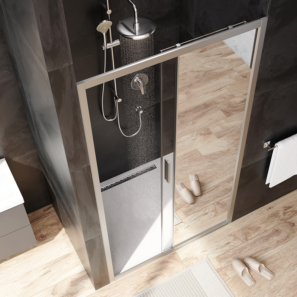 W90G-110-1-195MMir Solo Дверь душевая 110х195 стекло зеркальное профиль матовый хром AM.PM Gem - Вид №1