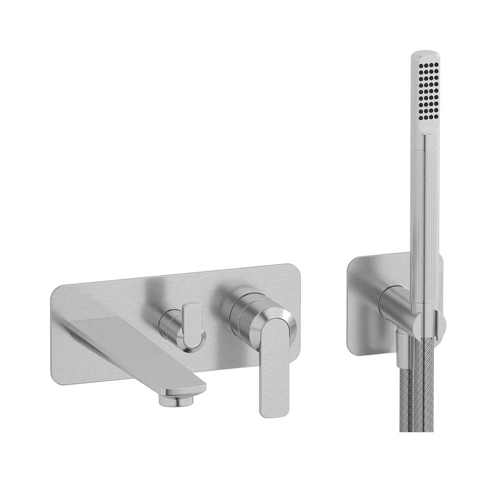 Настенный смеситель для ванны с изливом и отдельным душем WE ARE IB c6498ss Brushed Nickel C-67