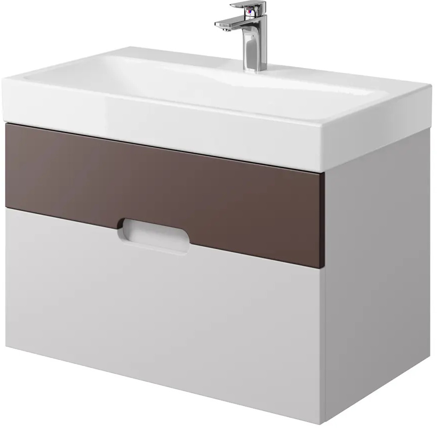 91630382 Тумба под раковину Trende Minimal TRE7-1078C + 1078-001-0126 подвесная 81см цвет коричневый, с раковиной STLM-0997536