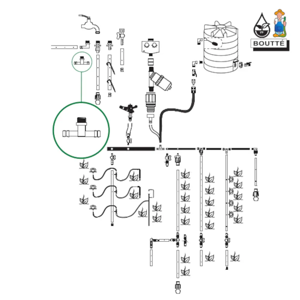 Тройник BOUTTE для систем капельного полива 16 мм с резьбой 3/4" 87270967 STLM-0073587 - Вид №2