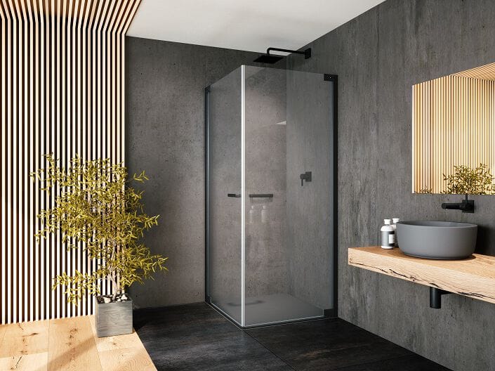 Стеклянная угловая душевая кабина с распашной дверью Provex Industrie E-Lite ARCH-00138621