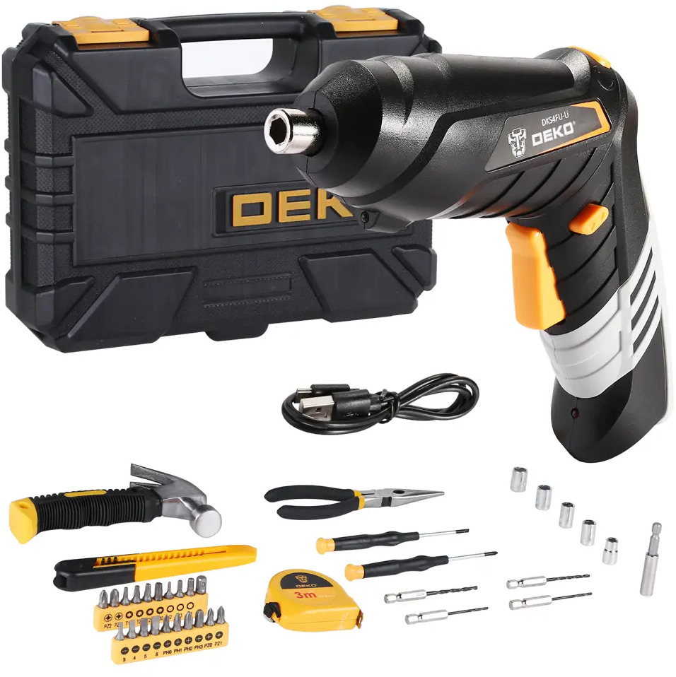 93820901 Отвертка аккумуляторная Deko DKS4FU-Li 063-4152, 4 В Li-ion 1.3 Ач в кейсе с набором инструментов 36 предметов STLM-0843182