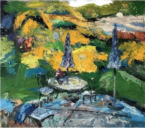 Картина на холсте 100х100 см "Усадьба - 2" EVENHOME КАРТИНЫ МАСЛОМ 129906 Голубой;желтый;зеленый