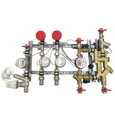 VT.NM.VPR.00.0.0 Квартирная станция для систем отопления и водоснабжения вертиального размещения с рециркуляцией ГВС и перепускным клапаном Valtec Без счетчиков  - Вид №1