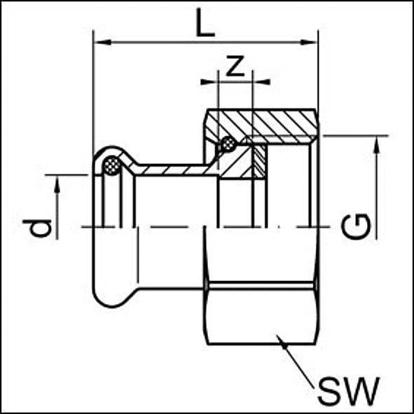 183591634 SANHA 8359G пресс-фитинг, бронза, разъемн.соед.с плоск.упл. 16x3/4 мм  - Вид №1