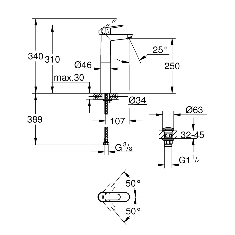 Смеситель для раковины Grohe Startclova XL однорычажный цвет хром 82312203 STLM-2133126 Start Clova - Вид №5