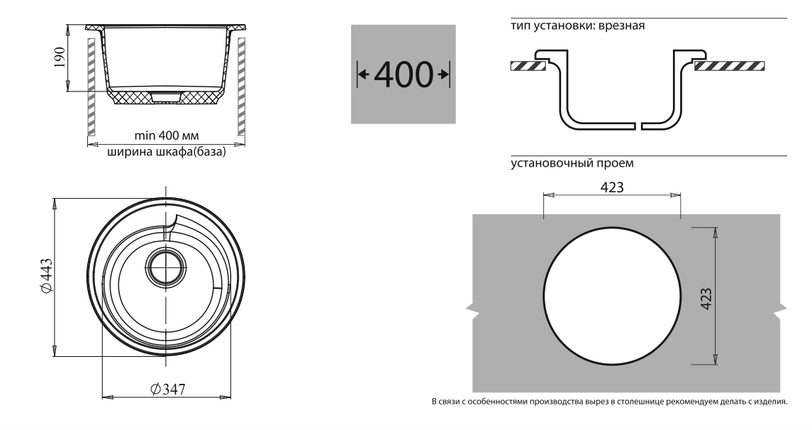 Кухонная мойка Искусственный камень RONDO S662 GranFest R-450-S662 - Вид №1