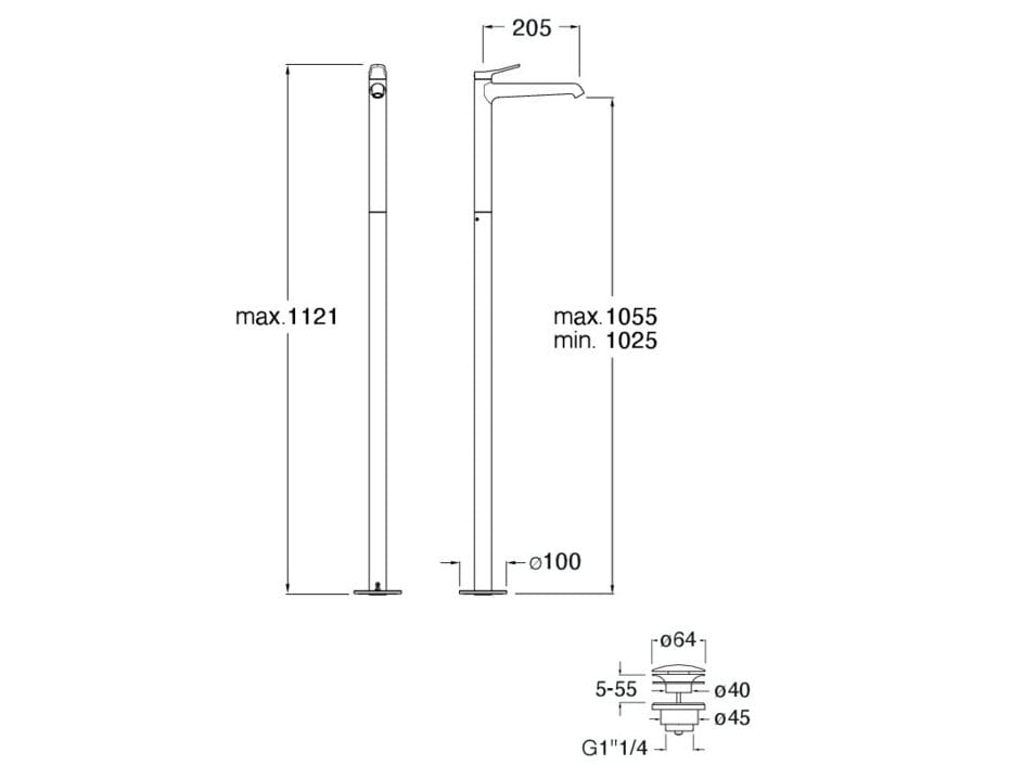 Однорычажный напольный смеситель для раковины со сливом CRISTINA Rubinetterie бочка ARCH-00013957 - Вид №2